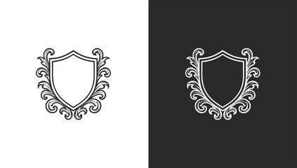 Blank shield logo with simple minimalist engraved design in vector style, generative ai
