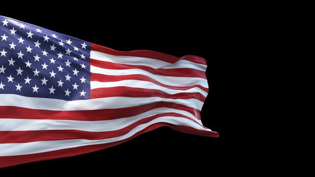 USA national flag waving smoothly in a seamless loop on transparent alpha