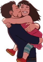 acrtoon of father kissing daughter