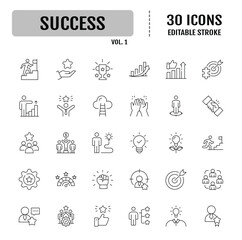Success line icon set. Successful business development, plan and process icon. Editable stroke. Vector illustration