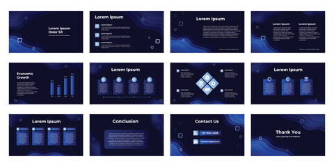 modern presentation template featuring a refreshing design that combines light and dark blue, suitable for company presentations, school projects, and product promotions