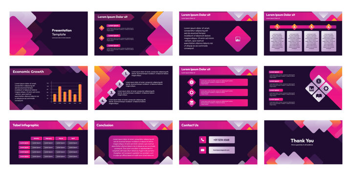 modern presentation template featuring a refreshing design that combines magenta and white, suitable for company presentations, school projects, and product promotions
