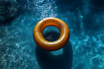 inflatable pool float in clear blue water summer background swimming pool scene from above float in water 