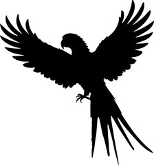 Flying Parrot Silhouette Vector Black Tropical Bird Clipart on White Background