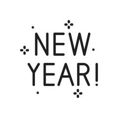 New year title black icon. Inscription, text, Xmas, Christmas, holiday colored symbol. Element for postcards, greetings, invitations. Editable stroke. Vector illustration. Flat design.