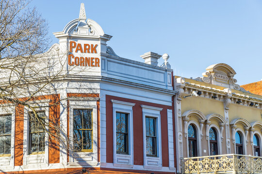Historic building facades on a corner in Bendigo