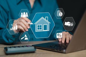 Property management, Real estate investment concept, Businesswoman real estate analysis, Profitable...