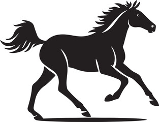 Running horse silhouette dynamic black pose, Galloping animal outline vector format