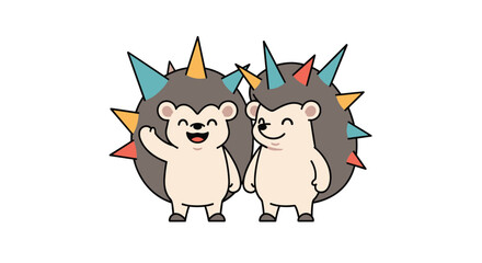 Friendly porcupine pals sharing good vibes with colorful quills and happy smiles