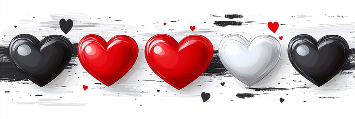 Bright Valentine’s hearts on pale colored background banner for web