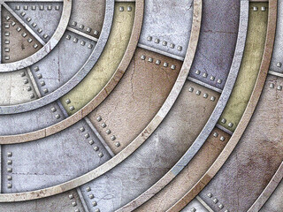 Steampunk steel metal plate background, 3D illustration