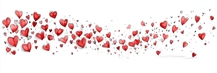 Narrow light Valentine’s web banner with heart designs on pale background