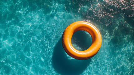 inflatable pool float in clear blue water summer background swimming pool scene from above float in water 