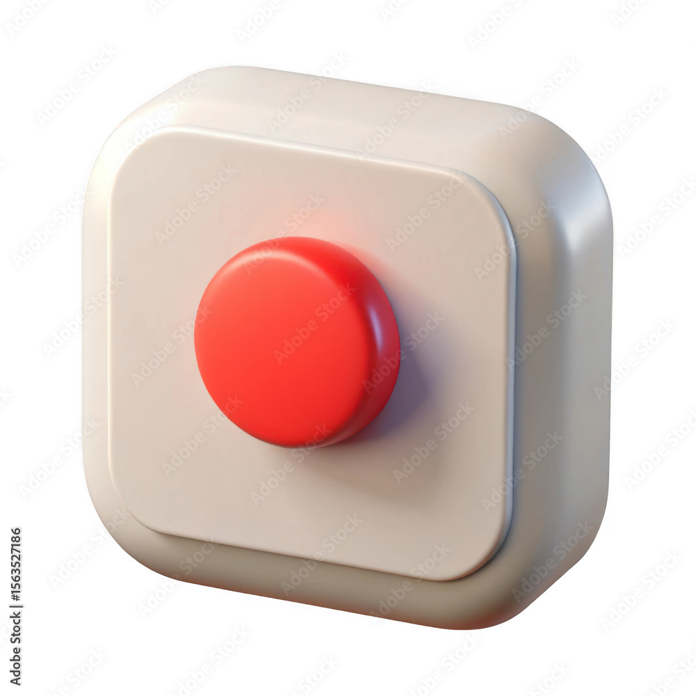 Fototapete 3d rendered red button on a white rounded square isolated on transparent background