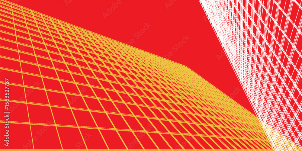 Poster dynamic composition featuring bold red and linear geometric patterns evoking modernity and architect