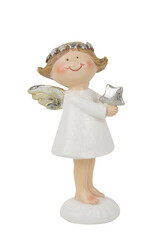 A smiling angel doll holding a star in her hand cut out isolated transparent background
