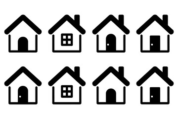 Vector art of set of houses isolated on white background outline and solid vector icons
