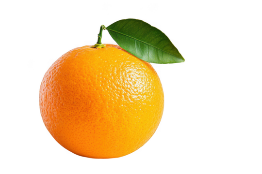 Fresh orange with green leaf isolated on transparent background