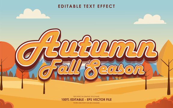 Editable Autumn fall season 3D text effect with illustration of dry leaves