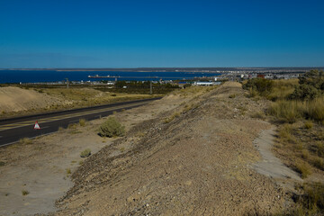 Road in Puerto Madryn, Chubut Province, Patagonia, Argentina.