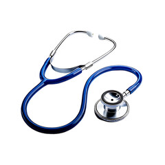 A medical stethoscope with a blue and silver color scheme, cut out