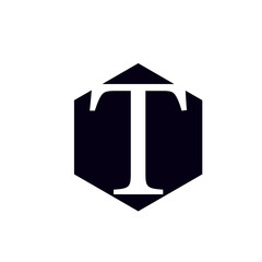 Dark Purple Hexagon with Bold Black Capital T Letter: Minimalist, Modern, Corporate Logo Design