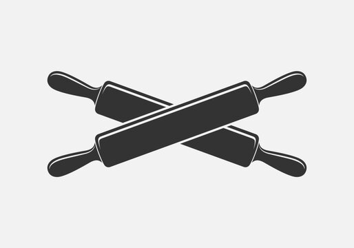 Two crossed rolling pin graphic icon. Rolling pins sign isolated on white background. Bakery symbol. Vector illustration