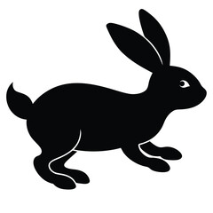 Simple black silhouette of a rabbit in profile on a white background