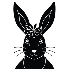 Cute black silhouette of a bunny with a flower on its head