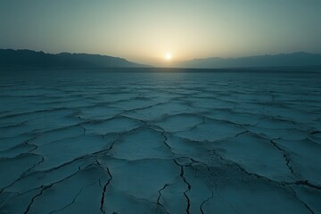 Expansive Cracked Earth Landscape Under Soft Sunrise Glow