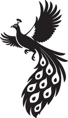 Flying peacock silhouette elegant feathers, Majestic bird artwork in flight motion