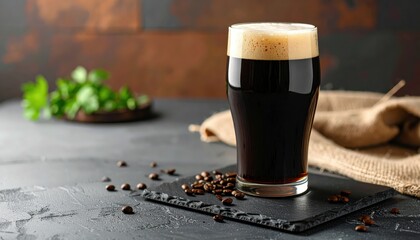 A rich dark beverage served in a glass, showcasing creamy foam and a stylish presentation, perfect for coffee lovers and beverage enthusiasts.