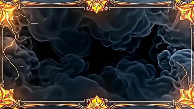 The Classic ornamental Border Frame in vintage art deco takes center stage, its vibrant hues of smoke and citrine lighting up as electric currents of light surge around it, casting dynamic