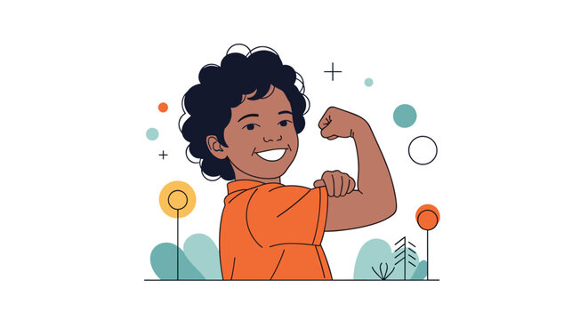 A happy child demonstrates inner strength and resilience growing stronger every day