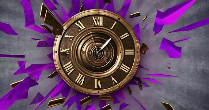 Ornate antique clock bursts from a textured background