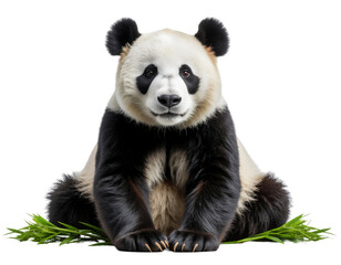 Cute giant panda sitting with black and white fur isolated on white background