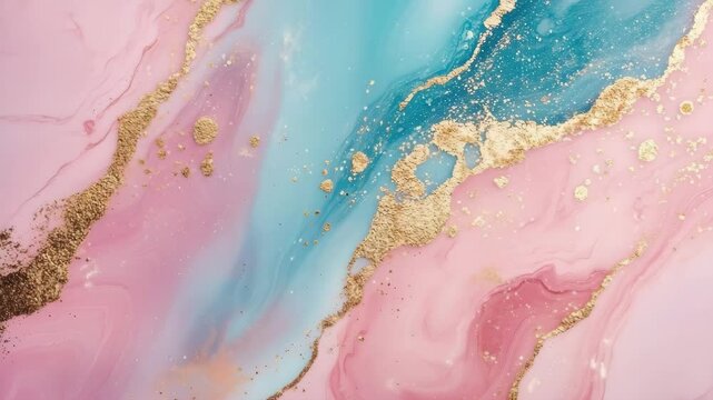 Pink and turquoise marble effect background with gold glitter