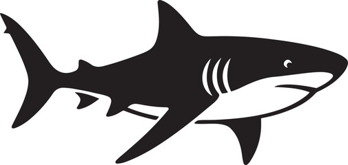 Great white shark silhouette in black, Bold marine predator side view design