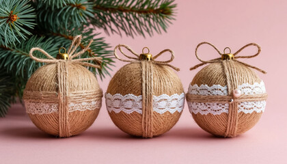 wooden toy balls on the Christmas tree are environmentally friendly.