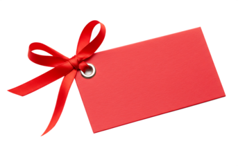 Red gift tag with a tied red ribbon Isolated on transparent background