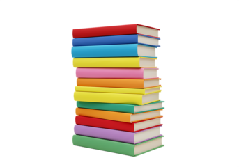 Stack of colorful books Isolated on transparent background illustrating education reading and learning