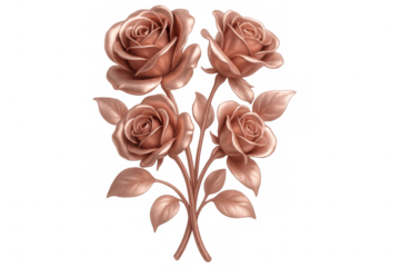 Four beautifully crafted copper roses forming an elegant bouquet, blooming vibrantly against a transparent background, showcasing luxury and romance