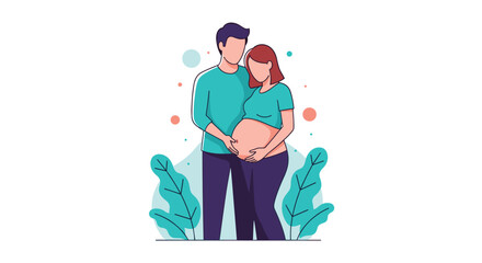 Fototapeta premium Happy expectant couple embracing belly showing new life growth together