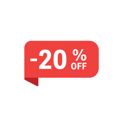 red 20% discount tag on white background
