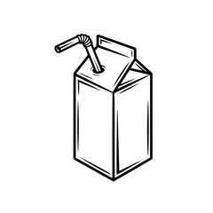 Vector art of a simple line drawing of a juice box with a straw vector illustration