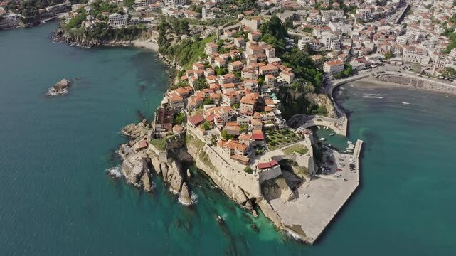 Aerial view of Ulcinj Old Town, Montenegro.