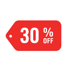 red 30% discount tag on white background