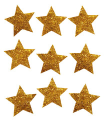 Obraz premium Golden Glitter Stars Arranged in a Grid Pattern on Transparent Background