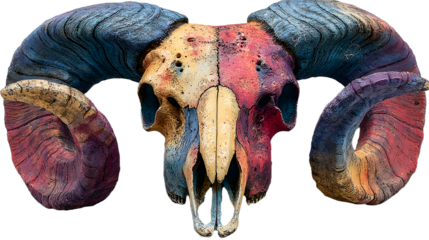 Colorful artistic ram skull symbolizing zodiac aries