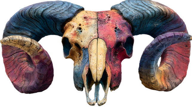 Colorful artistic ram skull symbolizing zodiac aries